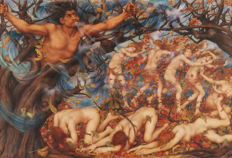 Boreas and the Fallen Leaves av Evelyn De Morgan