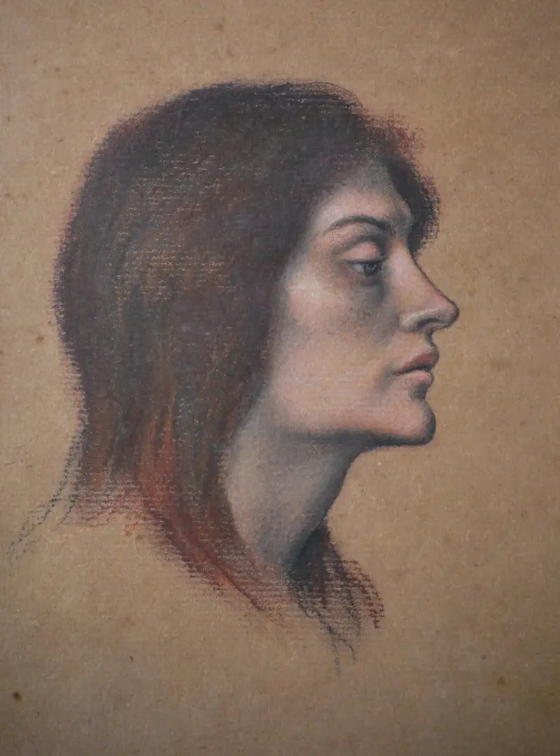 Studie av kvinnohuvud för Kärleksdrycken av Evelyn De Morgan