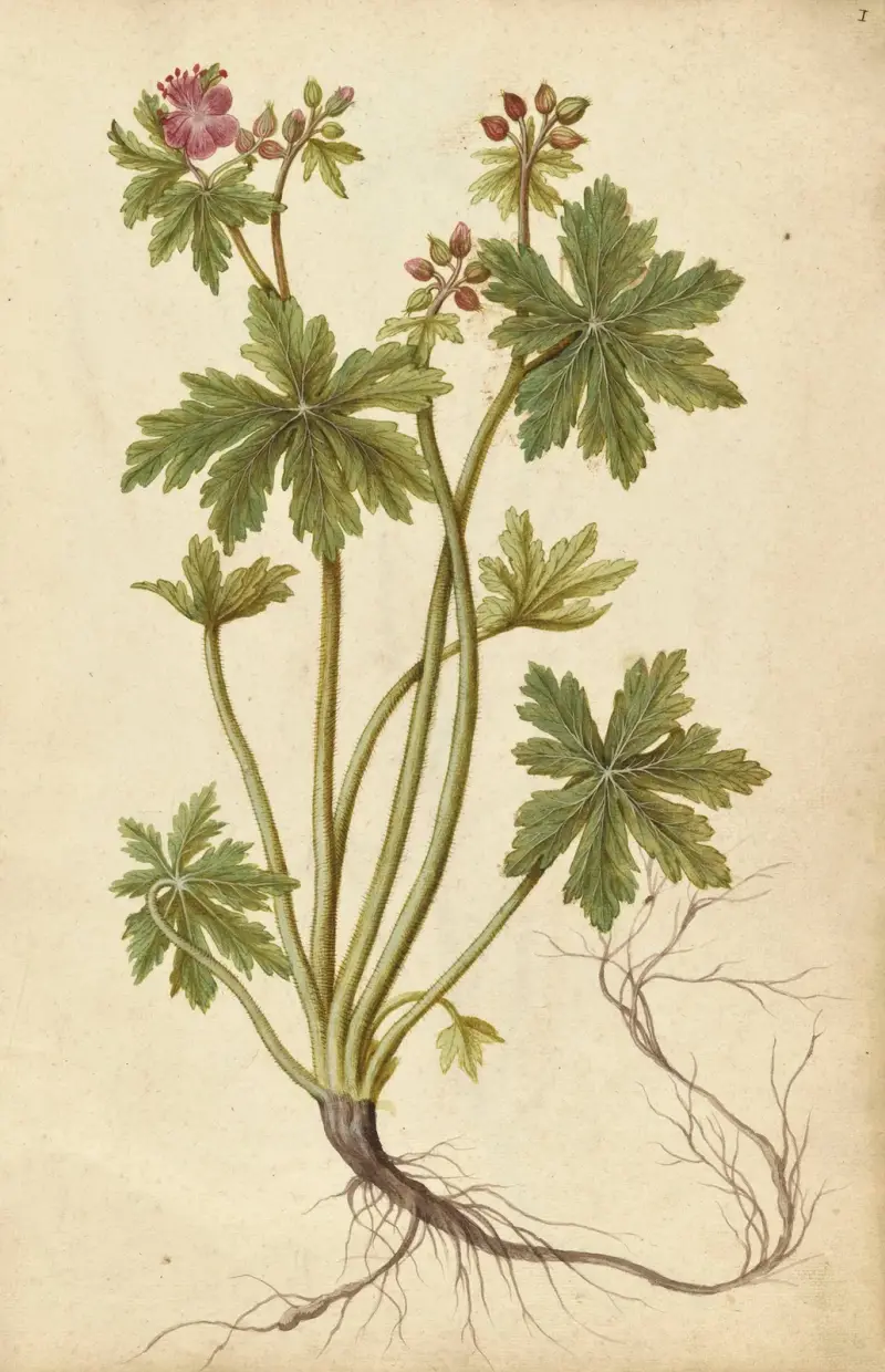 Geranium sylvaticum. Wood cranesbill av Jacques Le Moyne de Morgues