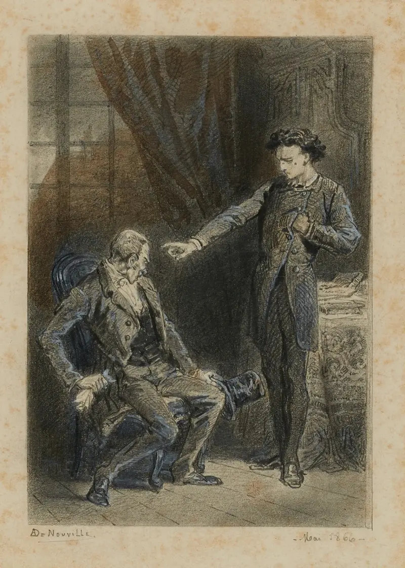 Marius förväxlar Thénardier med bläckflaskan som bara bleker av Alphonse Marie de Neuville