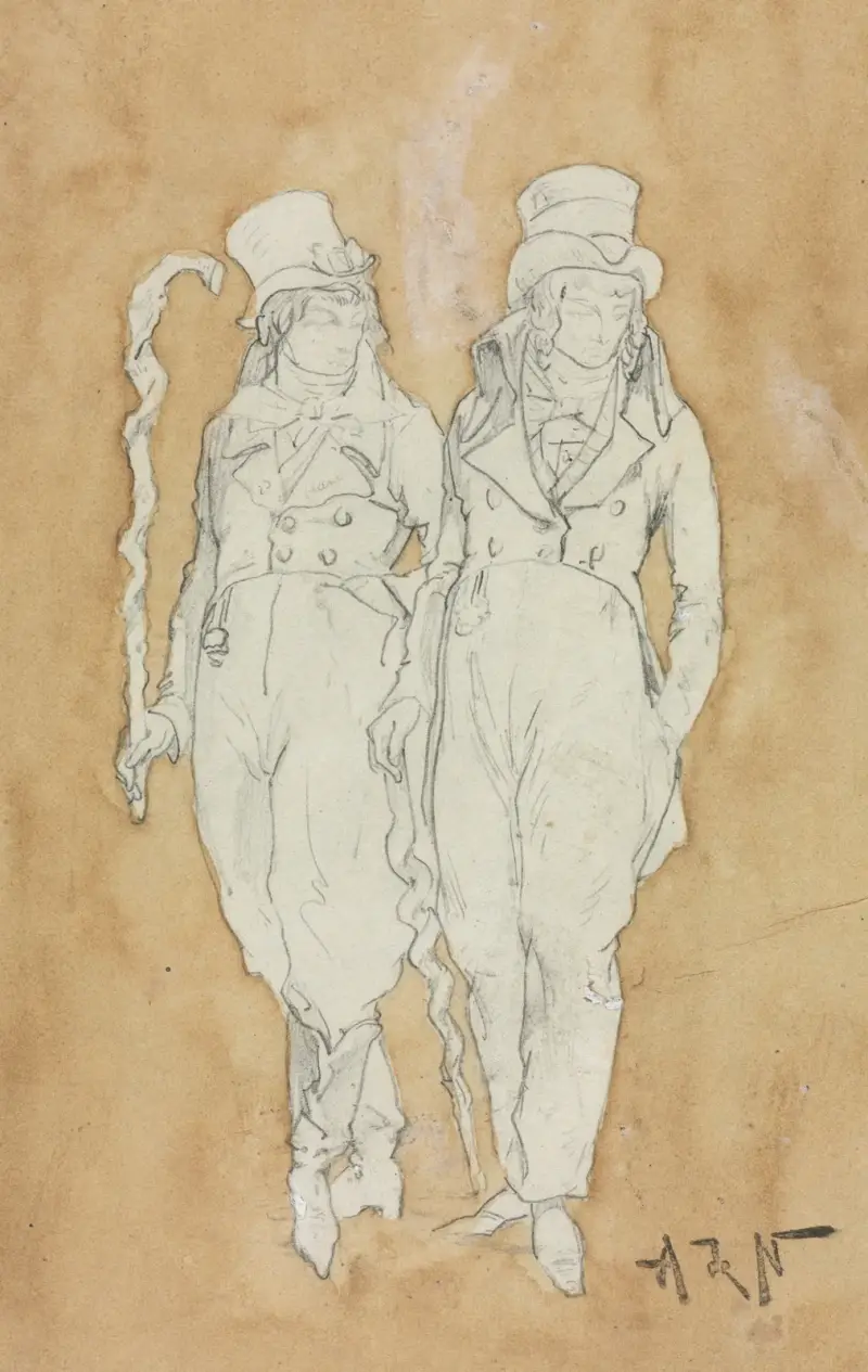 Two Young Men of Fashion (Standing) av Alphonse Marie de Neuville