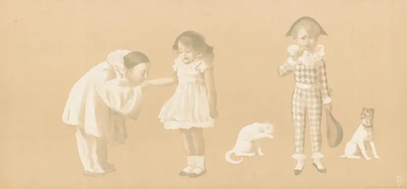 Clown kissing girls hand av Pal (Jean de Paleologue)