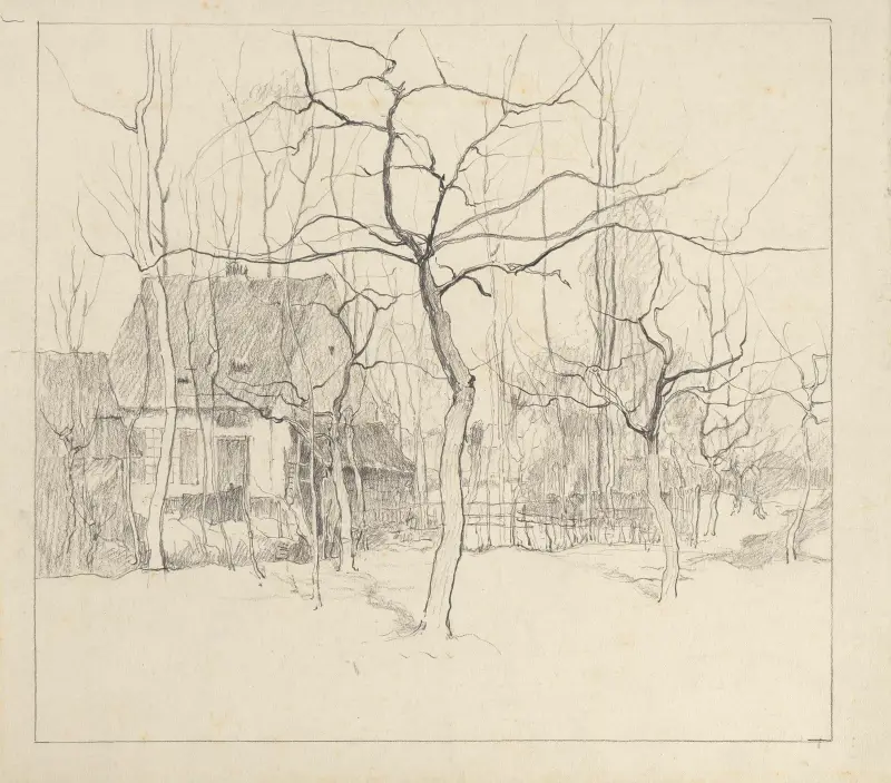 Bauernhof mit Bäumen von Rodolphe De Saegher