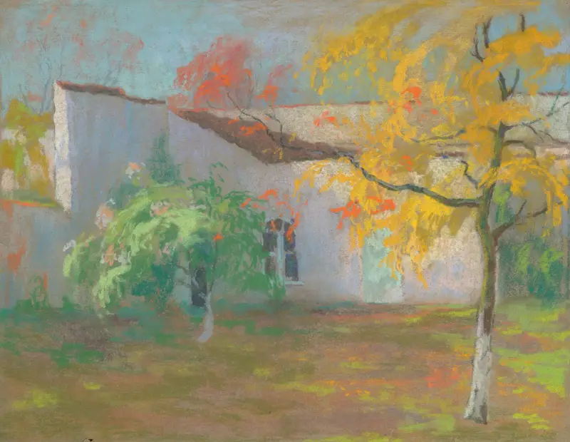 Weißes Haus mit Bäumen von Rodolphe De Saegher