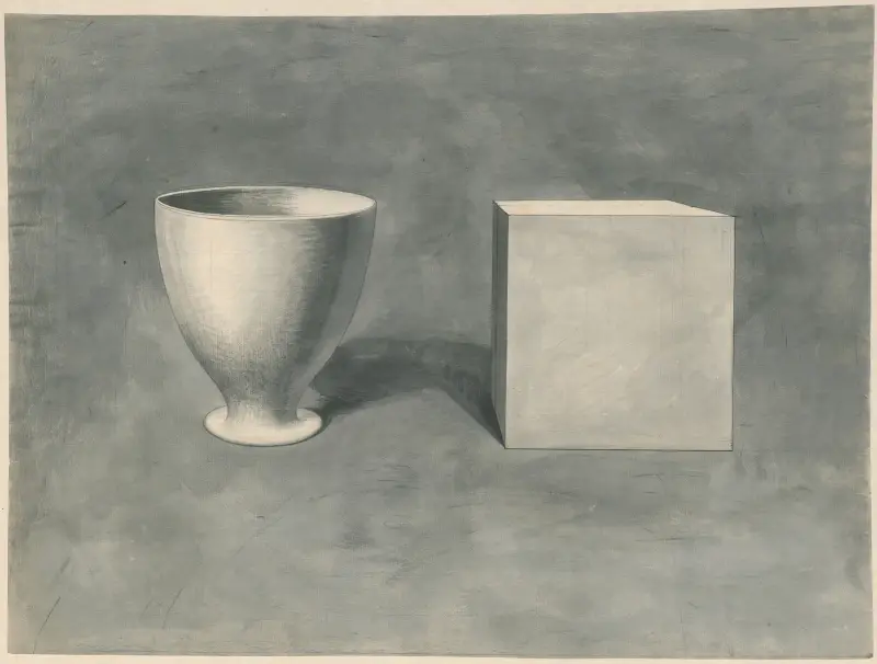 A bowl and a cube seen from the same point of view av David Humbert de Superville
