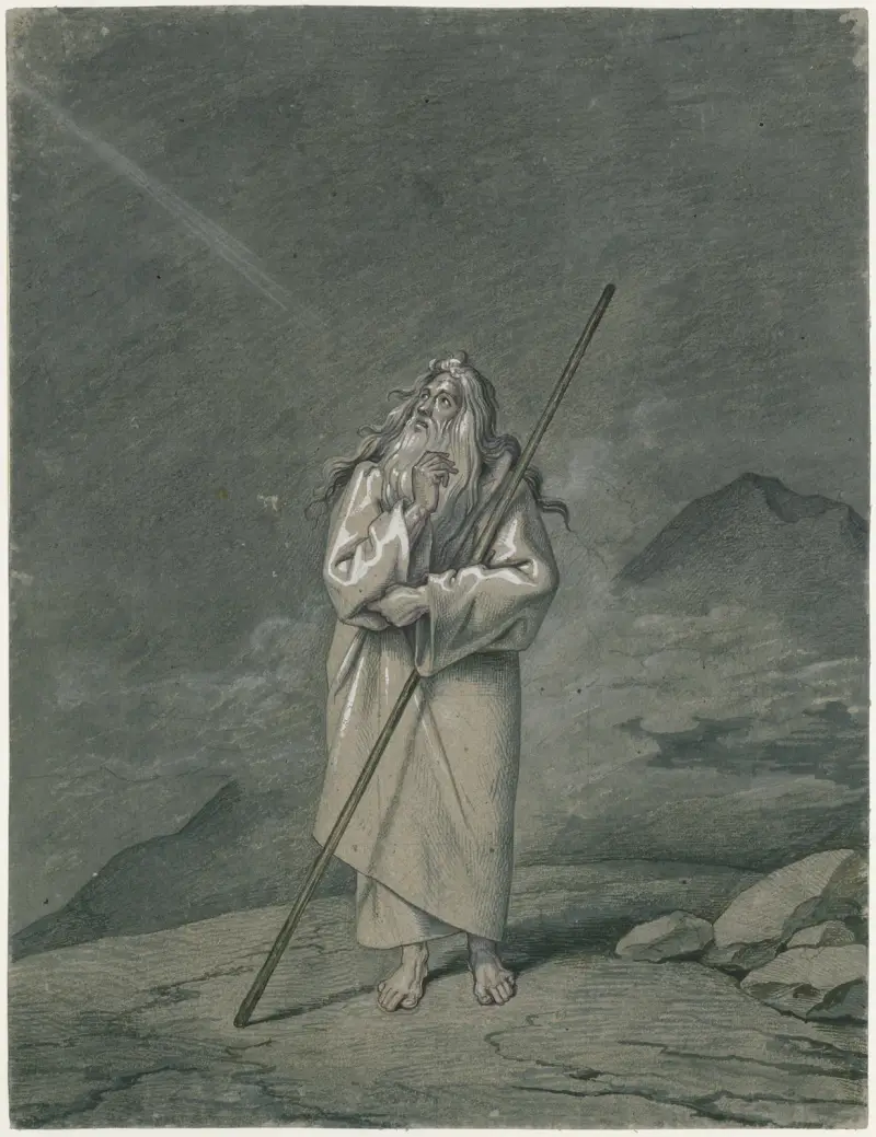 Abraham, patriarcha: mężczyzna z laską w pustynnym krajobrazie, David Humbert de Superville