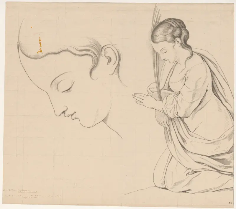 De H. Catharina, knielend: met detail v.h. hoofd av David Humbert de Superville