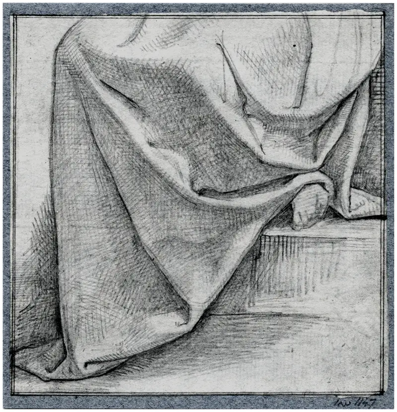 Drapering på underkroppen av en sittande figur av David Humbert de Superville