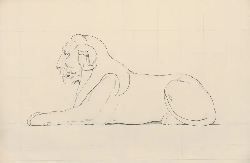 Egyptisk lejonstaty, profilvy av David Humbert de Superville