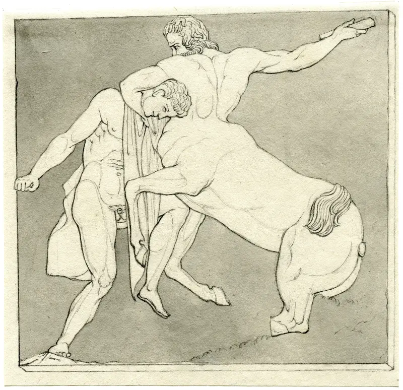 Stridande kentaur och lapith, efter en sydmetop från Parthenon av David Humbert de Superville
