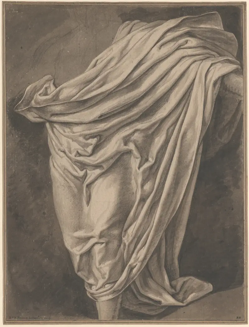 Drapering över delvis tecknad mansfigur av David Humbert de Superville