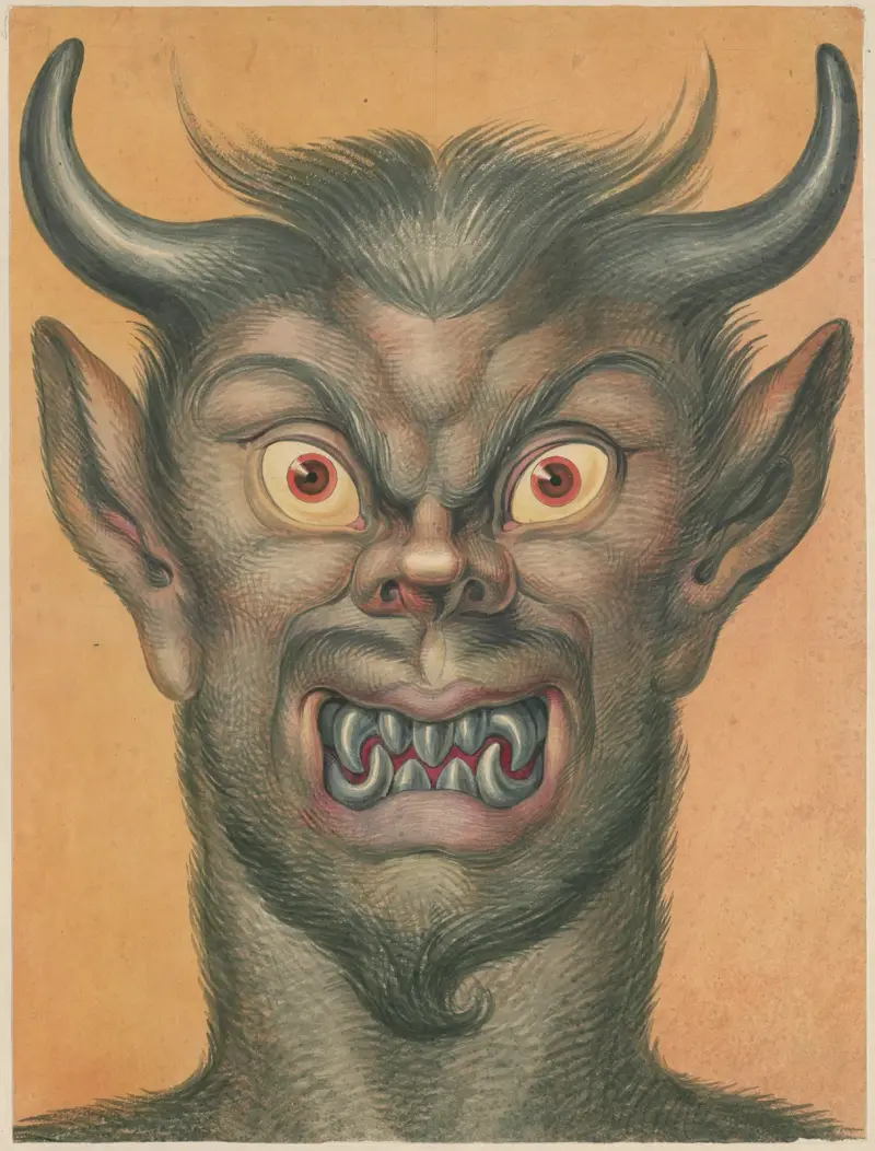 Head of a grimacing devil with horns av David Humbert de Superville