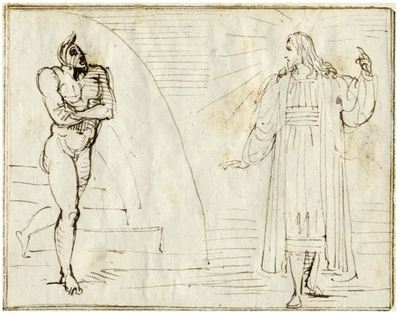 Jesus stående, som tillrättavisar den skamsne djävulen av David Humbert de Superville
