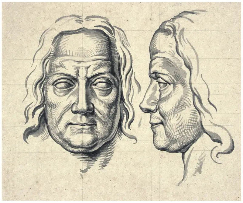 Byst av Boerhaave, framifrån och i profil: skulptur av David Humbert de Superville