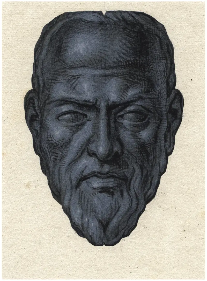 Porträtt av Oldenbarnevelt, framifrån: skulptur av David Humbert de Superville