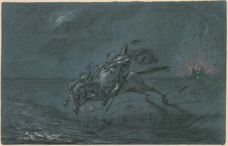 Lenore mit dem Ritter: Illustration zu einem Gedicht von Bürger von David Humbert de Superville