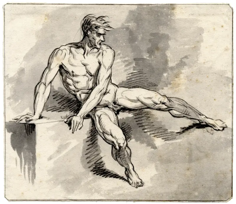 Mannelijke naaktfiguur, zittend av David Humbert de Superville