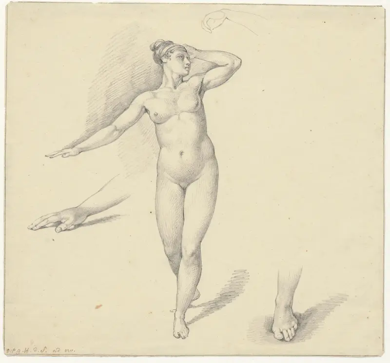 Nackte Frauenfigur: mit Details von Händen und Fuß von David Humbert de Superville