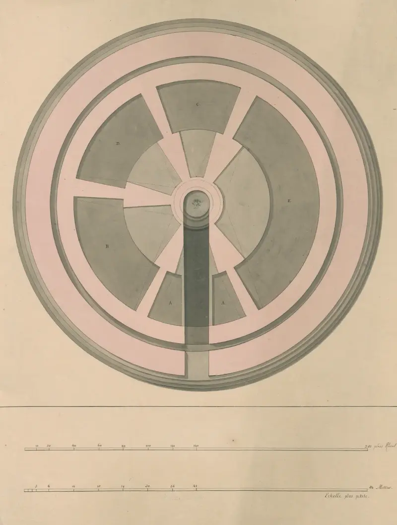 Plan of a round building, the Pinacotheca for Schematic Painting av David Humbert de Superville