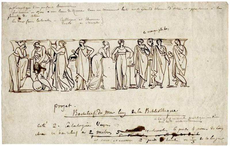 Relief from a sarcophagus with the nine Muses, intended by Humbert as decoration of a lbrary av David Humbert de Superville