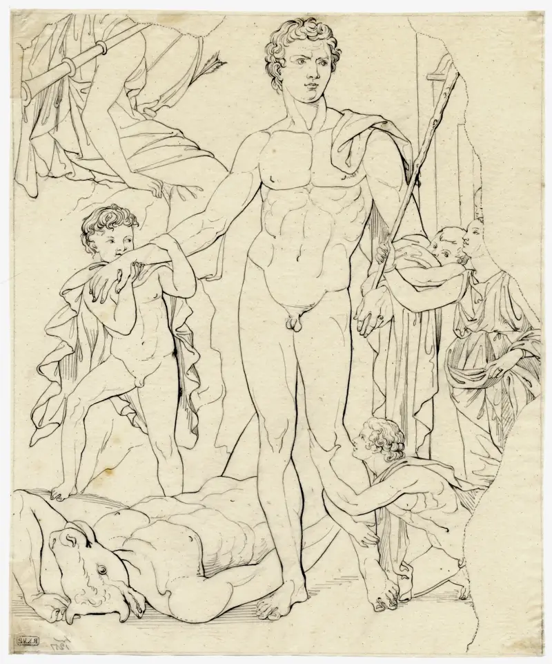 Theseus hedras efter sin seger över Minotauros av David Humbert de Superville