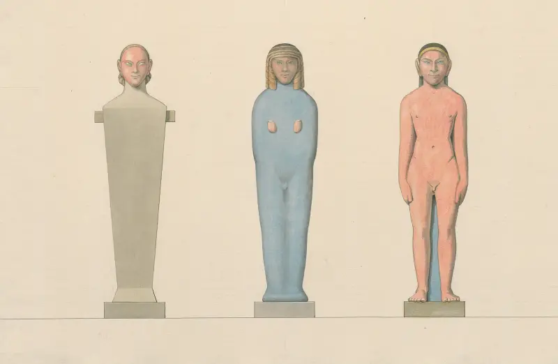 Three statues, showing the evolution of sculpture av David Humbert de Superville
