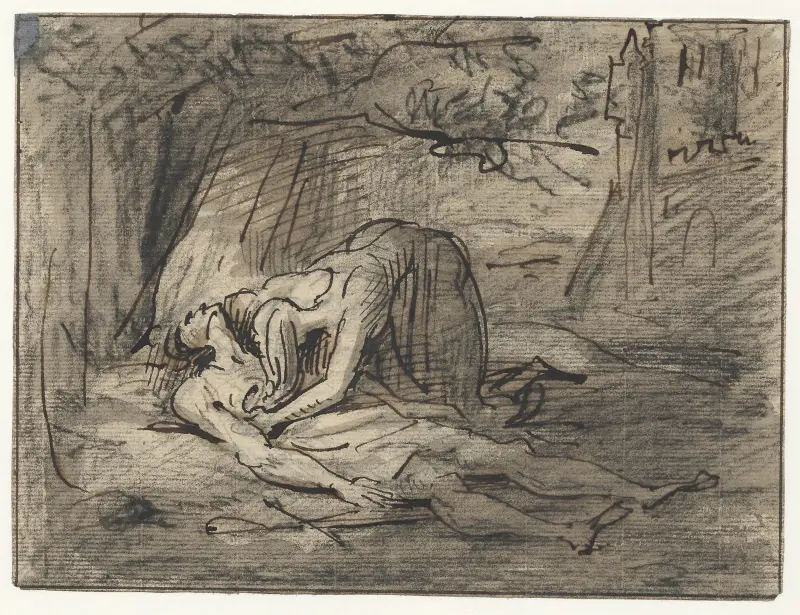 Sörjande kvinna vid död man: Pyramus och Thisbe av David Humbert de Superville