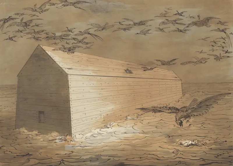 Vogelzwermen rond de Ark van Noach av David Humbert de Superville