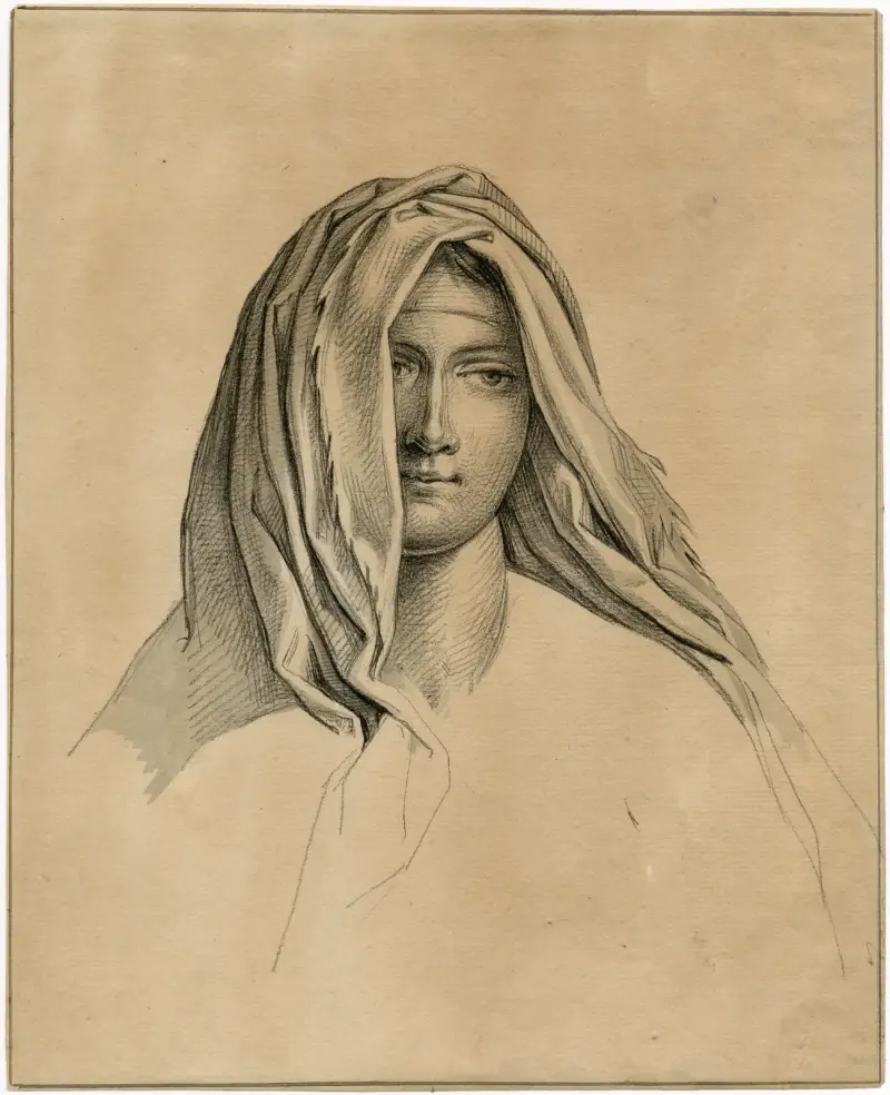 Kvinnoansikte med sjal: Maria Magdalena av David Humbert de Superville