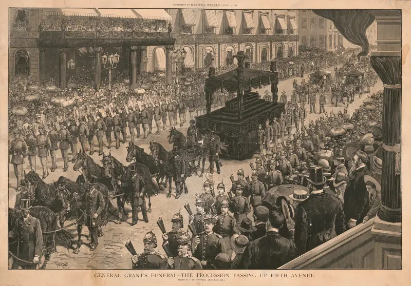 General Grant’s funeral — the procession passing up Fifth Avenue av Thure de Thulstrup