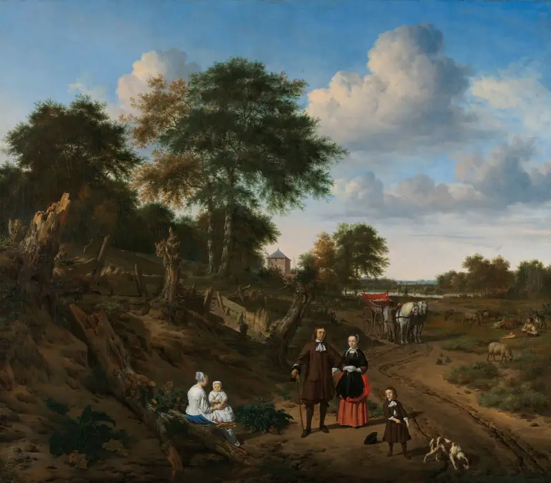 Portrait of a Couple with Two Children and a Nurse in a Landscape av Adriaen van de Velde