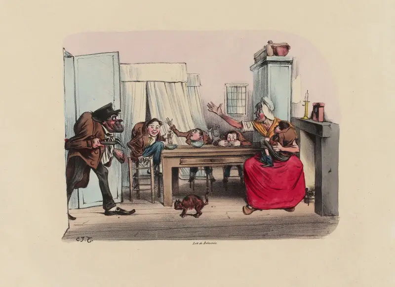 Efter tre dagars omoraliskt leverne återvänder herr Mayeux till sin familj av Charles-Joseph Traviès de Villers