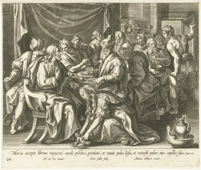Mary Magdalene Washes the Feet of Christ av Maerten De Vos