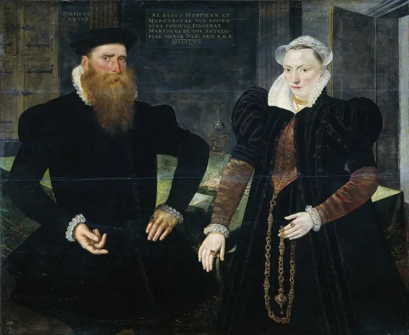 Porträt von Gillis Hooftman, Reeder, und seiner Frau Margaretha van Nispen (Gilles van Eichelenberg, genannt Hoffman) von Maerten De Vos