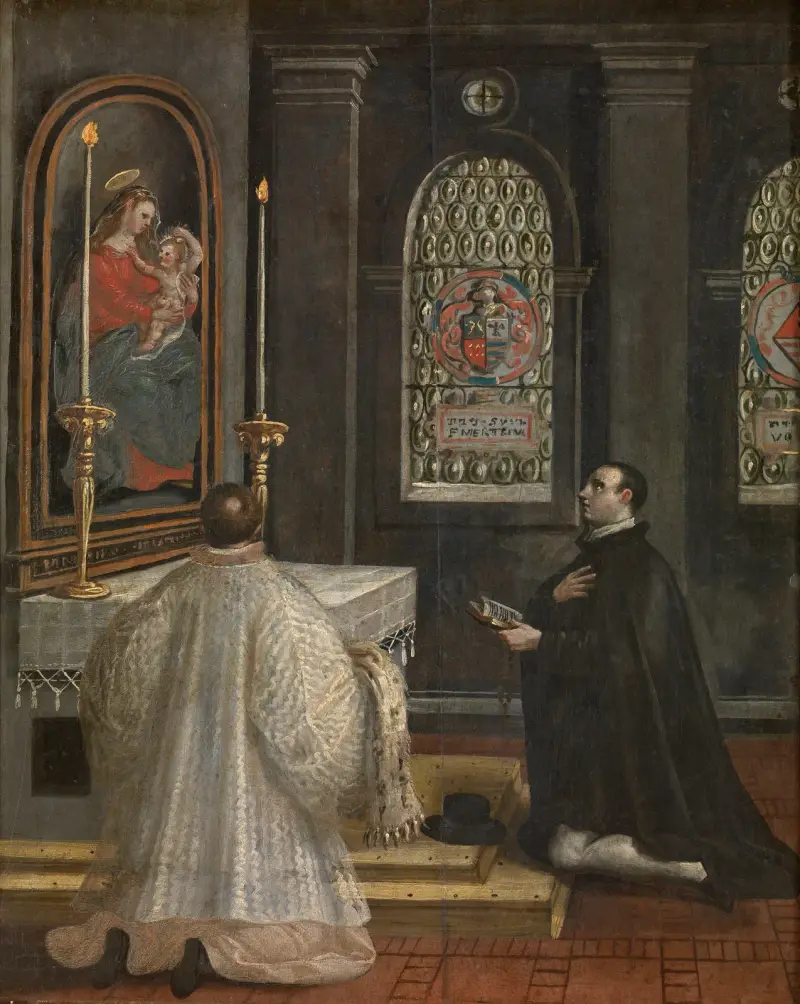 Saint Didacus of Alcalá at Prayers av Maerten De Vos