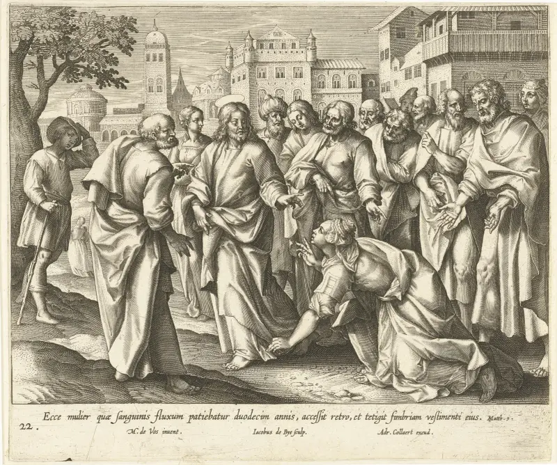 The Healing of the Woman Suffering from Haemorrhages av Maerten De Vos