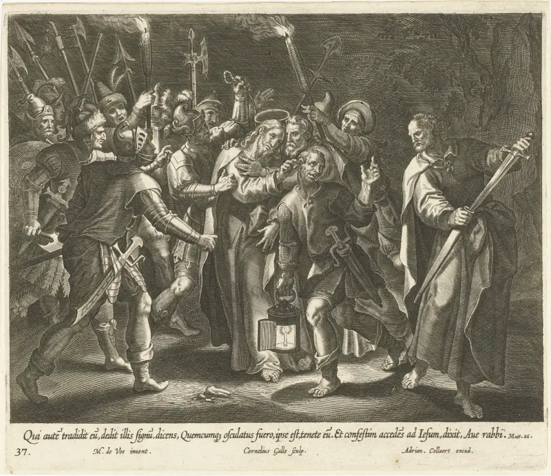 Judaskyssen och gripandet av Kristus av Maerten De Vos