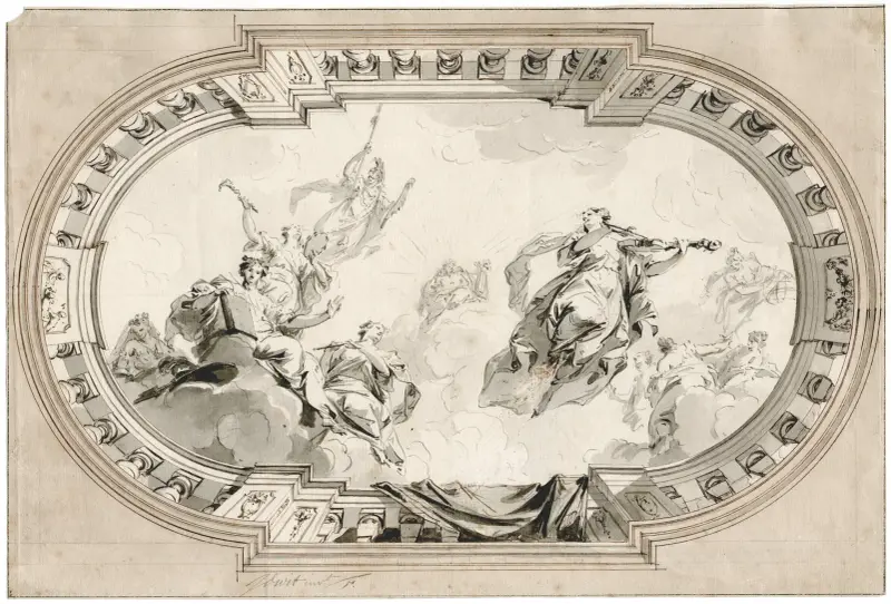 Takdekorationsskiss av Jacob de Wit
