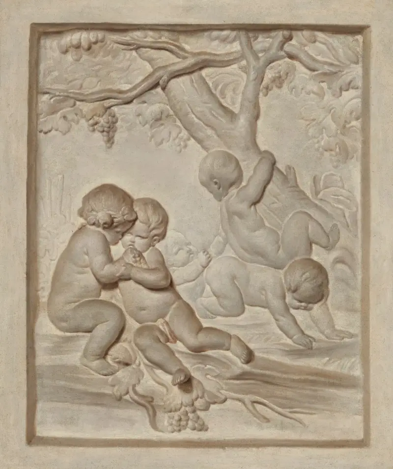 Putti i landskap av Jacob de Wit
