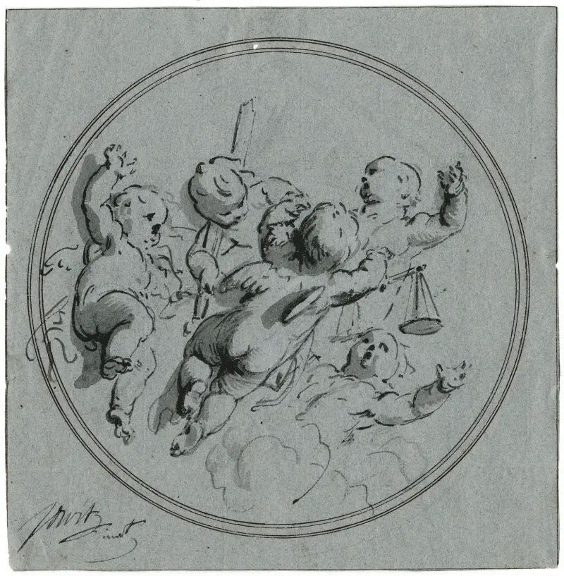 Putti med rättvisans attribut av Jacob de Wit