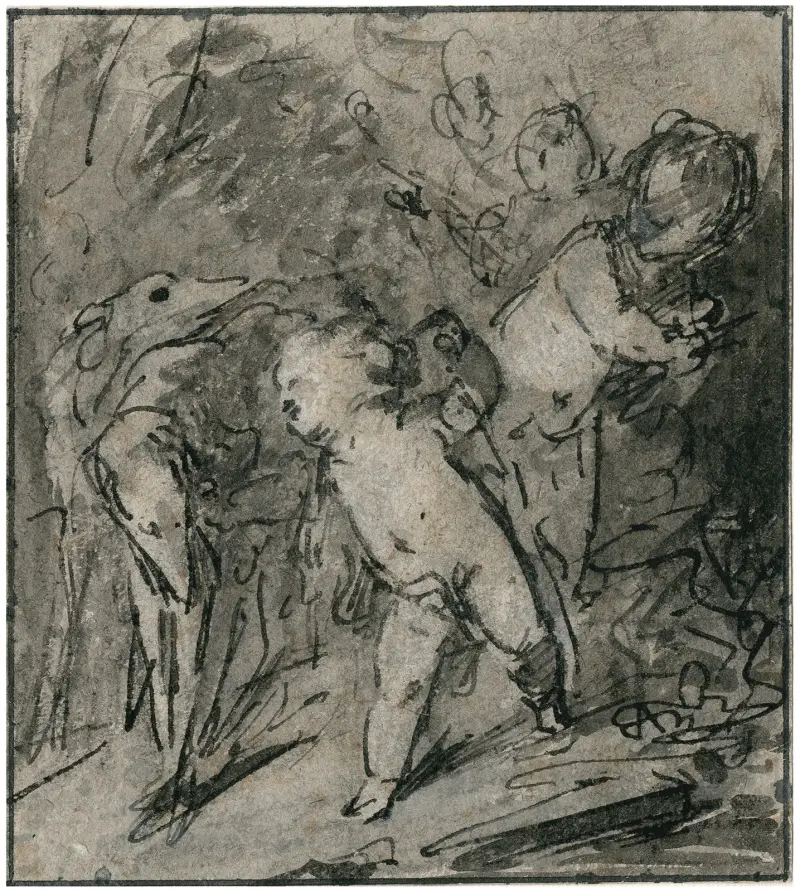 Putti med vinthund av Jacob de Wit