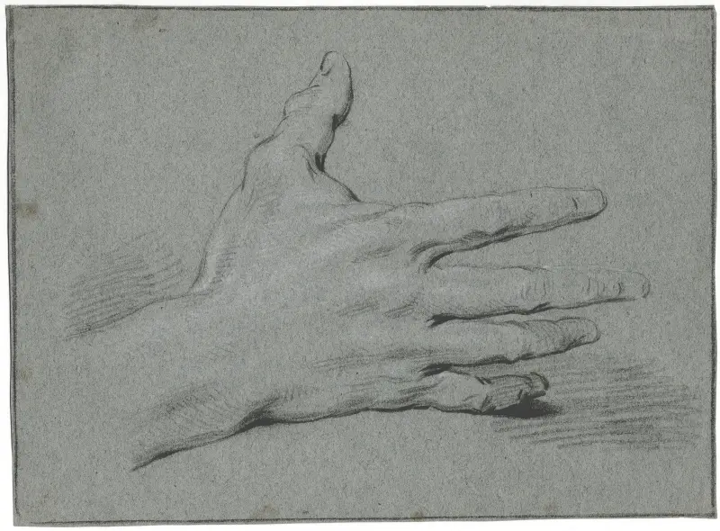 Studie av en hand med utsträckta fingrar av Jacob de Wit