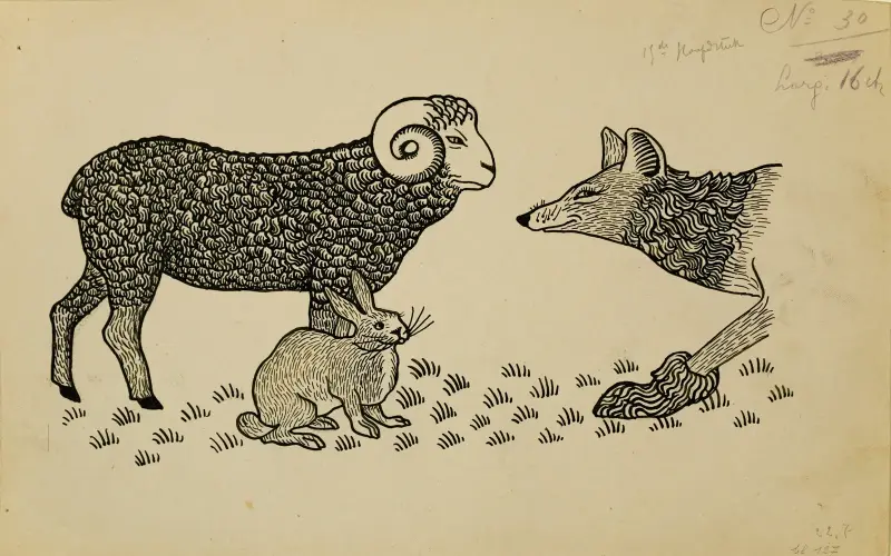 Wie Reineke sich auf eine große Pilgerfahrt vorbereitet, von Belijn verlesen wird und wie er sich vom Hof verabschiedet von Gustave Van de Woestijne