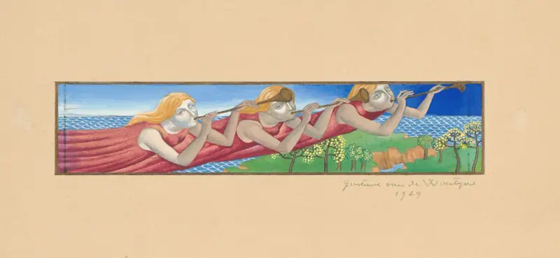 Tre änglar som musicerar på skalmeja av Gustave Van de Woestijne