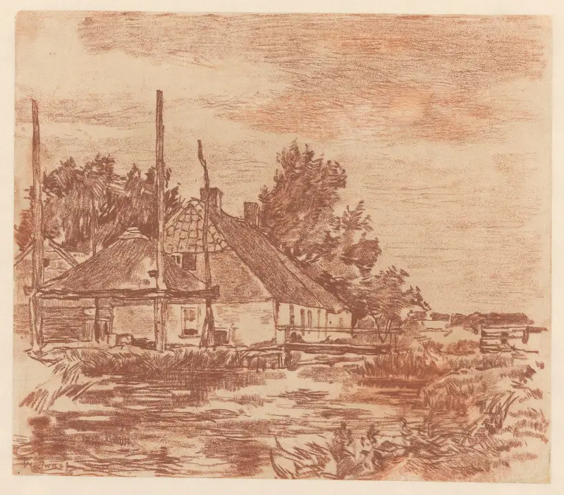Gård vid vattnet av Willem de Zwart
