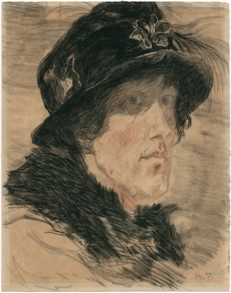 Kvinnohuvud med hatt och päls av Willem de Zwart