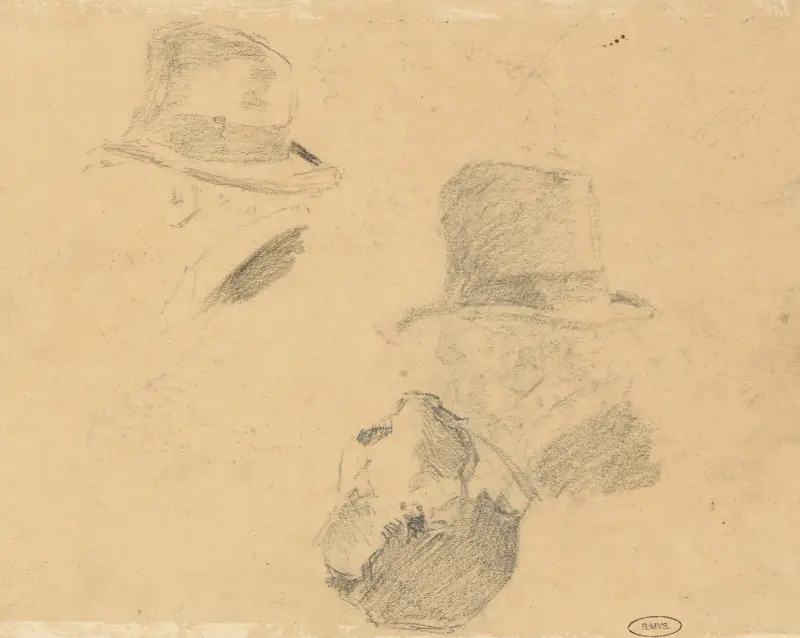 Manskop en studies van hoeden av Willem de Zwart