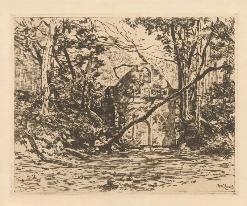 Ruinen vid en damm (Lage Vuursche) av Willem de Zwart