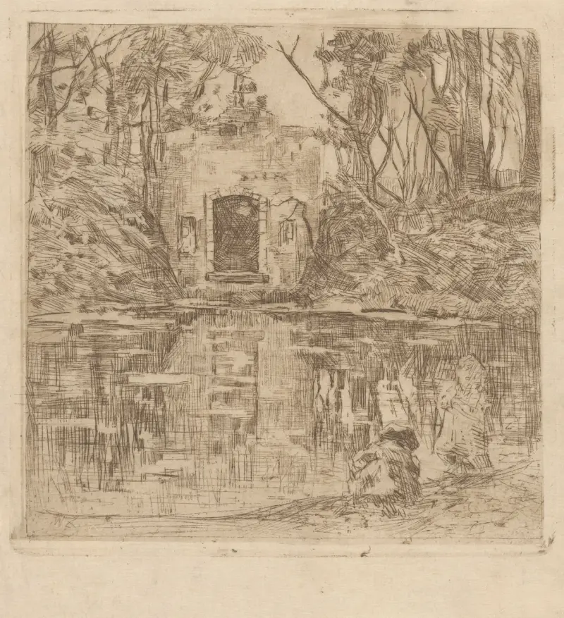 Ruin vid en damm (Lage Vuursche) av Willem de Zwart