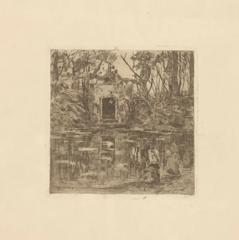 Ruin vid en damm (Lage Vuursche) av Willem de Zwart